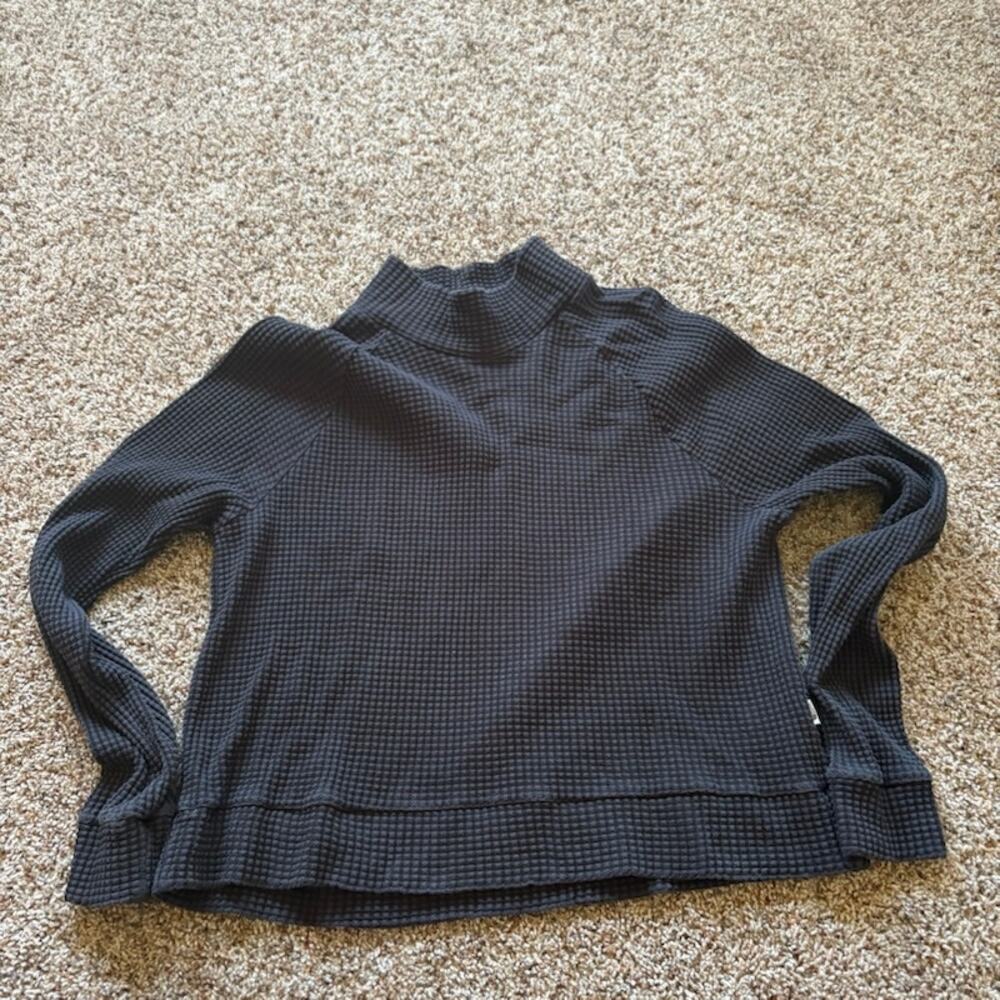 The North Face Long Sleeve Mock Neck Chabot Sweater Black Size L Waffle Knit